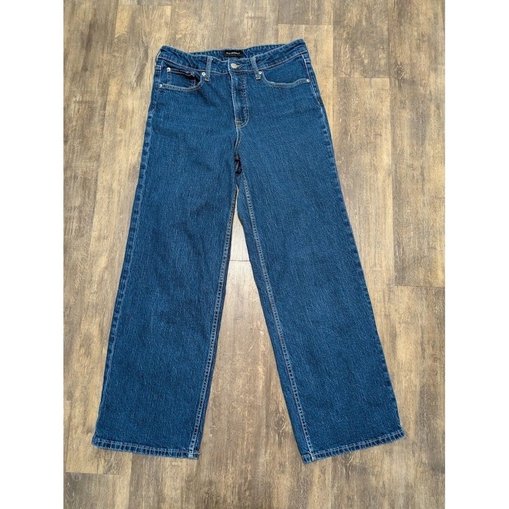 54 Free Assembly Womens Full Wide Straight High Rise Dark Wash Blue Jeans 12